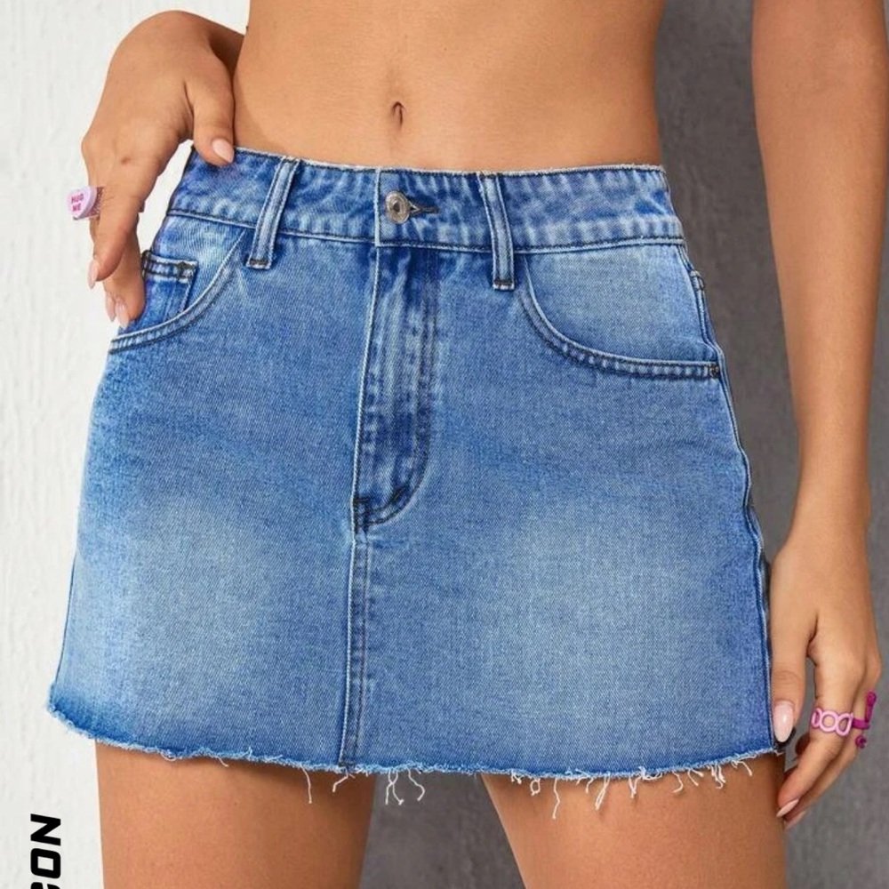 Raw Hem Denim Mini Skirt